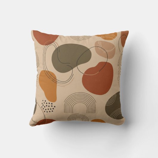 Mid-Century Abstract Earth Tone Throw Pillow クッション (裏面)