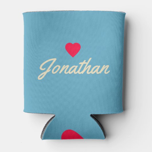 Mid-Century Aqua Sky Vintage Heart Signature 缶クーラー (正面)