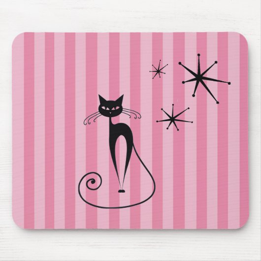 Mid-Century Atomic Black Cat Mousepad マウスパッド (正面)