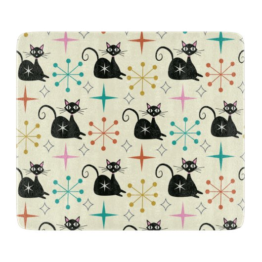 Mid Century Atomic Cat with Starbursts カッティングボード (正面)