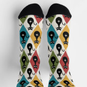 Mid Century Atomic cats on Harlequin diamonds  ソックス (上部)