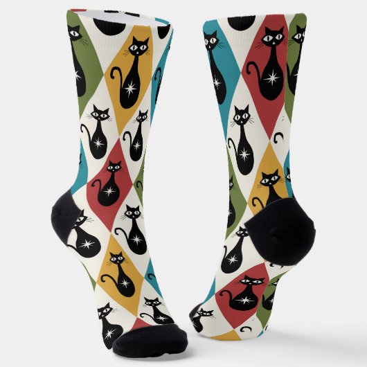 Mid Century Atomic cats on Harlequin diamonds  ソックス (傾斜あり)