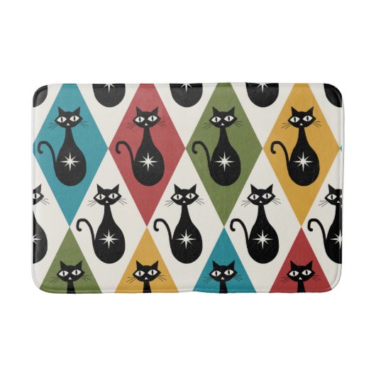 Mid Century Atomic cats on Harlequin diamonds  バスマット (正面)