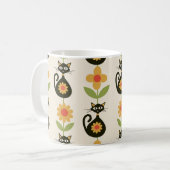 Mid Century Atomic Cats with Retro Orange flowers  コーヒーマグカップ (正面左)