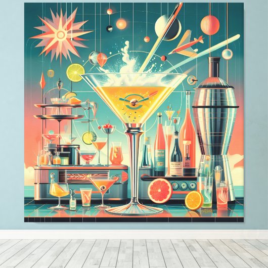 Mid Century Atomic Futuristic Citrus Martini Bar キャンバスプリント (インサイチュ (ウッドフロア))