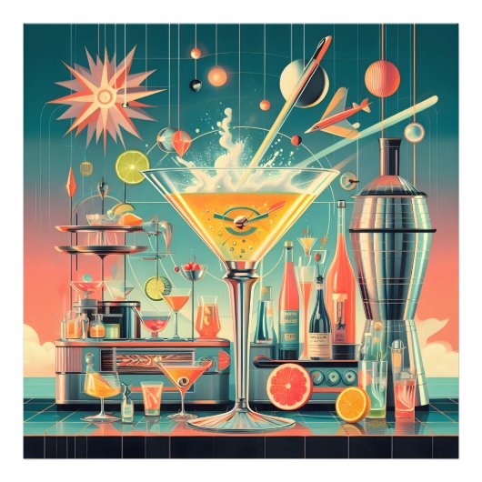 Mid Century Atomic Futuristic Citrus Martini Bar フォトプリント (正面)