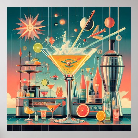 Mid Century Atomic Futuristic Citrus Martini Bar ポスター (正面)