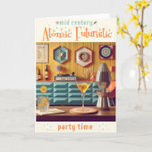 Mid Century Atomic Retro Futuristic Party Room カード (黄色い花)