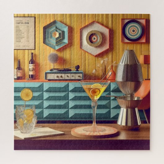 Mid Century Atomic Retro Futuristic Party Room ジグソーパズル (縦)