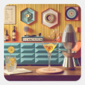 Mid Century Atomic Retro Futuristic Party Room スクエアシール (正面)