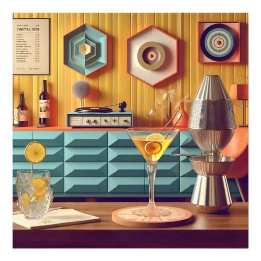 Mid Century Atomic Retro Futuristic Party Room フォトプリント (正面)