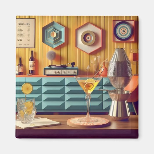 Mid Century Atomic Retro Futuristic Party Room マグネット (正面)