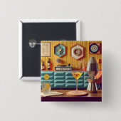 Mid Century Atomic Retro Futuristic Party Room 缶バッジ (正面&裏面)