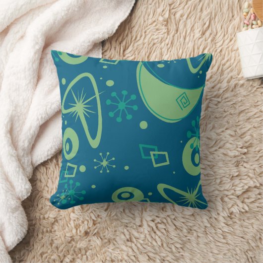Mid Century Atomic Starburst Retro Blue Green クッション (ブランケット)