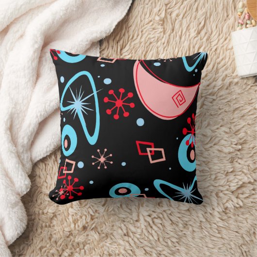 Mid Century Atomic Starburst Retro Blue Red クッション (ブランケット)