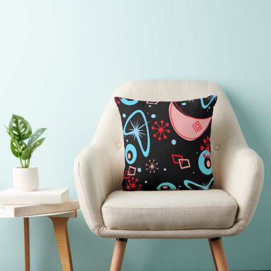 Mid Century Atomic Starburst Retro Blue Red クッション (椅子)