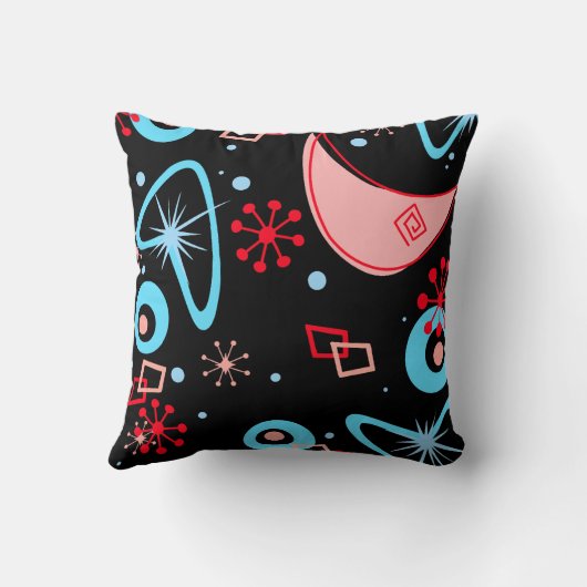 Mid Century Atomic Starburst Retro Blue Red クッション (裏面)