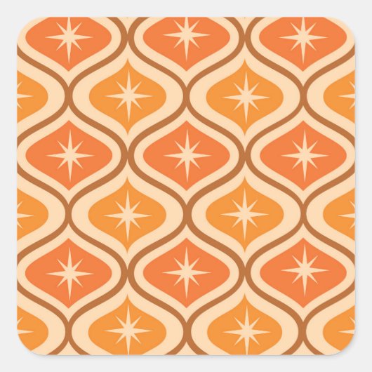 Mid Century Atomic Starbursts on Orange  Ogee  スクエアシール (正面)