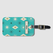 Mid Century Atomic Stars and diamonds on Teal  ラゲッジタグ (正面横)