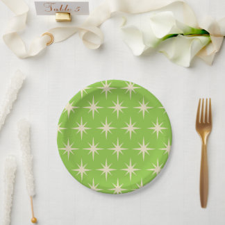Mid Century Atomic stars  Pattern on lime green   ペーパープレート