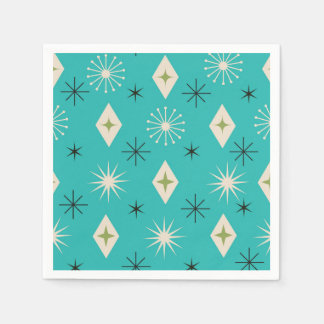 Mid Century Atomic Stars with diamonds on Teal  スタンダードカクテルナプキン