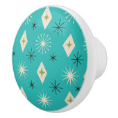 Mid Century Atomic Stars with diamonds on Teal  セラミックノブ (右)