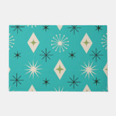 Mid Century Atomic Stars with diamonds on Teal  ドアマット (正面)