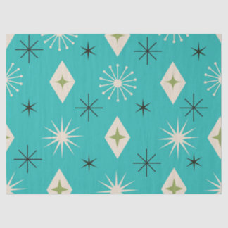 Mid Century Atomic Stars with diamonds on Teal  薄葉紙