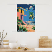 Mid-Century Beach House Art Print Japanese ポスター (キッチン)
