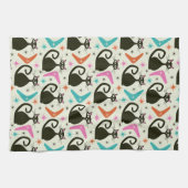 Mid Century Black Atomic Cats with Boomerangs キッチンタオル (横)