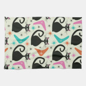 Mid Century Black Atomic Cats with Boomerangs キッチンタオル (横)