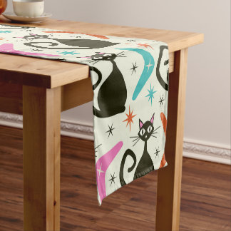 Mid Century Black Atomic Cats with Boomerangs ショートテーブルランナー