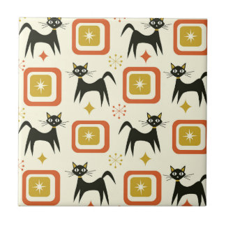 Mid Century Black Atomic Cats with Vintage squares タイル