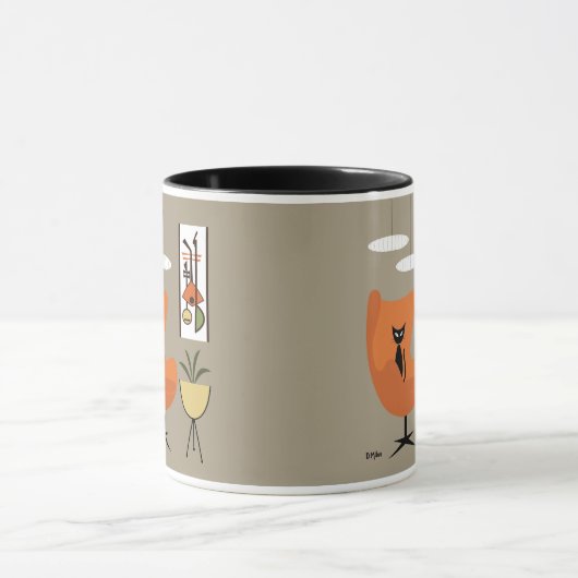 Mid Century Black Cat in Orange Egg Chair マグカップ (中央)