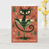 Mid Century Black Cat Merry Martini Christmas カード (黄色い花)