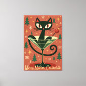 Mid Century Black Cat Merry Martini Christmas キャンバスプリント (正面)