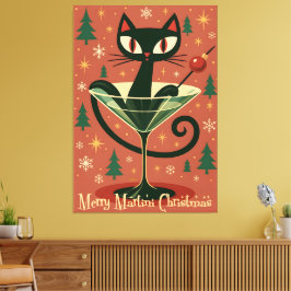 Mid Century Black Cat Merry Martini Christmas キャンバスプリント