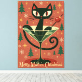 Mid Century Black Cat Merry Martini Christmas キャンバスプリント (インサイチュ (ウッドフロア))