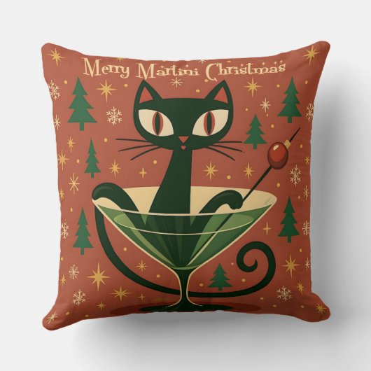 Mid Century Black Cat Merry Martini Christmas クッション (裏面)