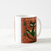 Mid Century Black Cat Merry Martini Christmas コーヒーマグカップ (正面右)