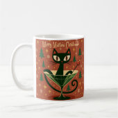 Mid Century Black Cat Merry Martini Christmas コーヒーマグカップ (左)