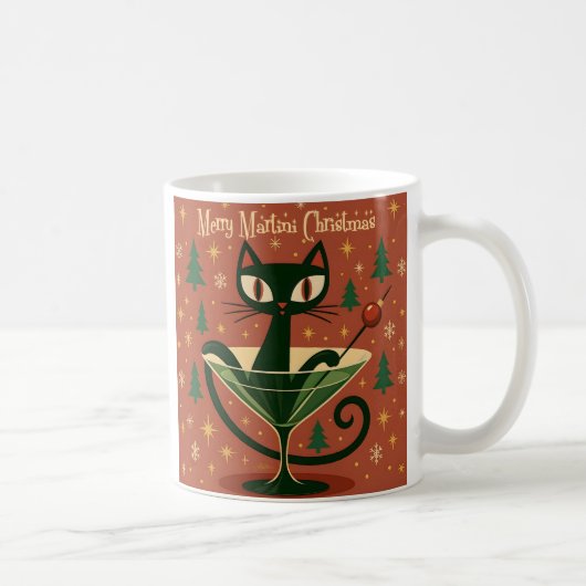 Mid Century Black Cat Merry Martini Christmas コーヒーマグカップ (右)