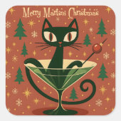 Mid Century Black Cat Merry Martini Christmas スクエアシール (正面)