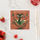 Mid Century Black Cat Merry Martini Christmas スタンダードカクテルナプキン (インサイチュ)