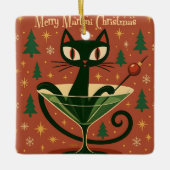 Mid Century Black Cat Merry Martini Christmas セラミックオーナメント (正面)