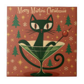 Mid Century Black Cat Merry Martini Christmas タイル (正面)