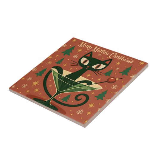 Mid Century Black Cat Merry Martini Christmas タイル (側面)