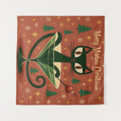 Mid Century Black Cat Merry Martini Christmas タペストリー (正面(横))