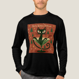 Mid Century Black Cat Merry Martini Christmas トライブレンドＴシャツ