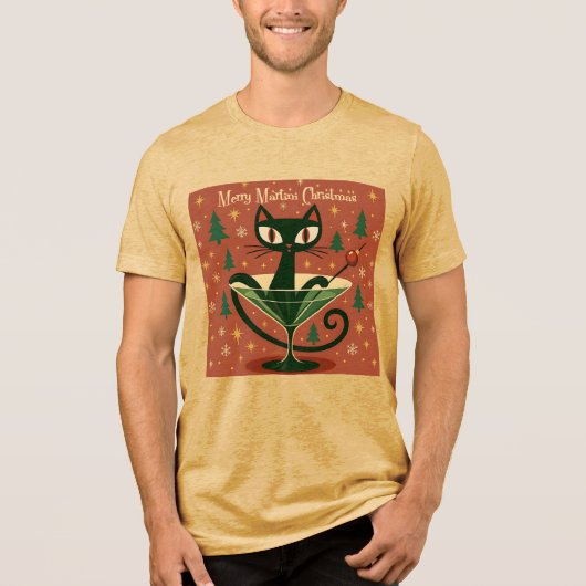 Mid Century Black Cat Merry Martini Christmas トライブレンドＴシャツ (正面)
